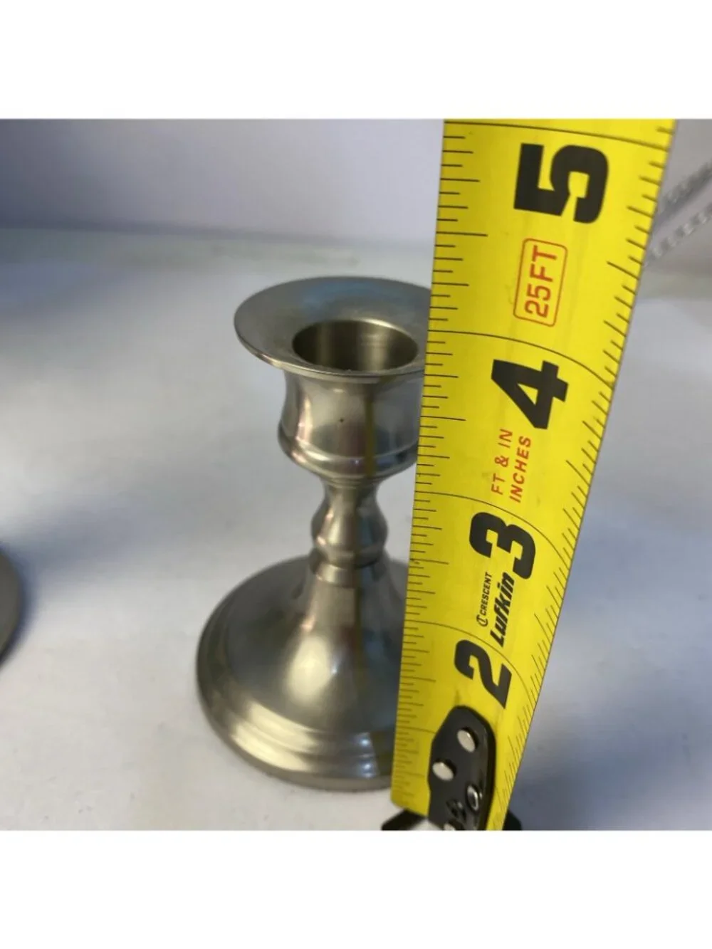 Vintage Weighted Pewter Candlestick Mixed Height Candle Holders Set of 2